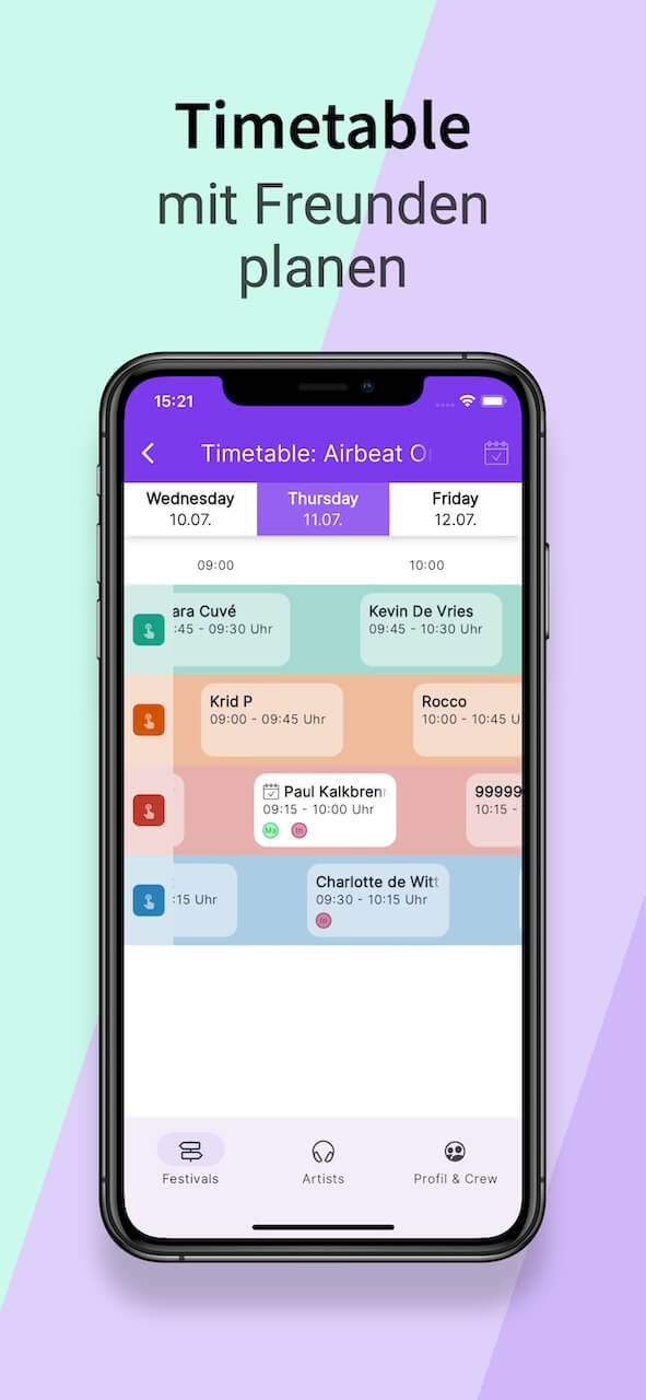 Screenshot aus der FestPlan App: Interaktiver Timetable.
