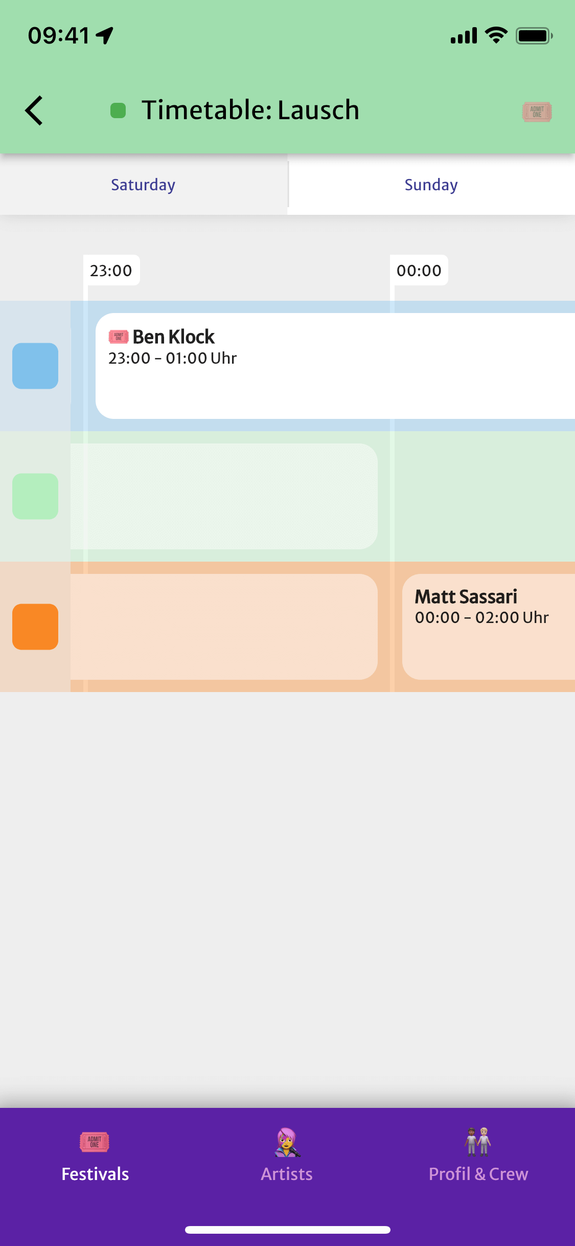 Screenshot aus der FestPlan App. Dargestellt ist die Übersichtskachel für ein Festival.